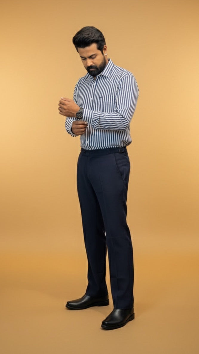 Navy Classic-Fit Dress Trousers